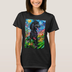 T-shirt Chien Caniche Noir Nuit Étoilée Chien dans le Jard