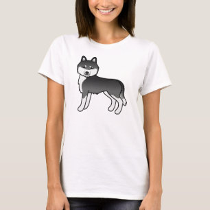T-shirt Chien Caricature Cute Husky Sibérien Noir Et Blanc