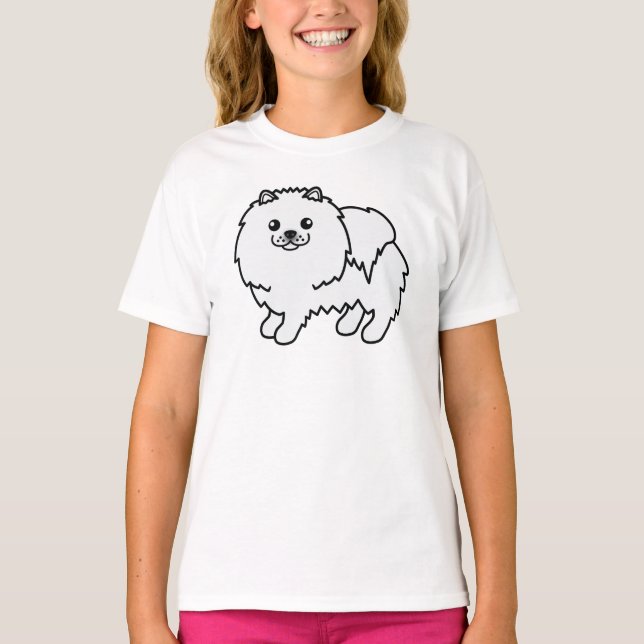 T-shirt Chien caricature mignon de Poméranie blanche (Devant)