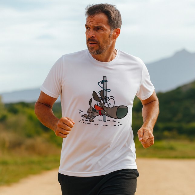 T-shirt Chien caricaturé serré autour d'un pôle avec des f (Créateur téléchargé)