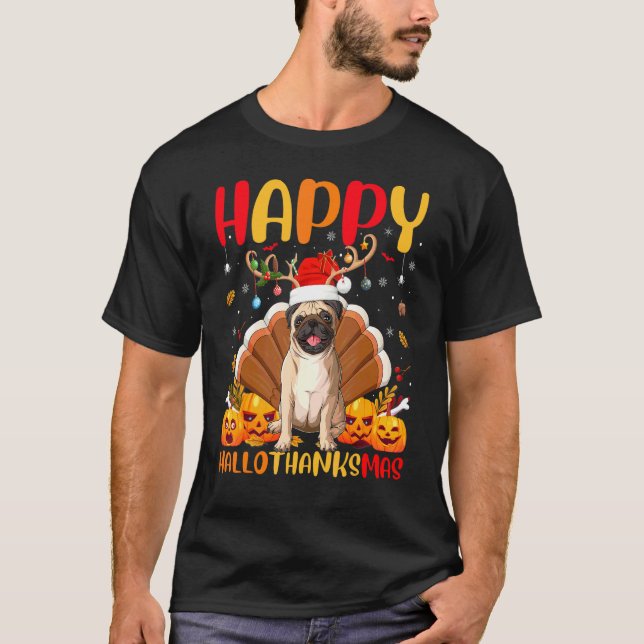 T-shirt Chien Carlin  Carlin heureux Hellothanksmas (Devant)