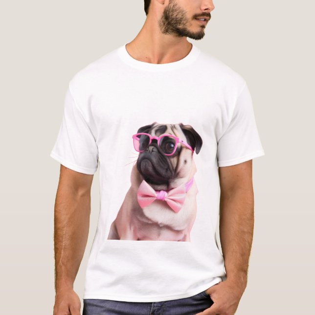 T-shirt chien carlin dans un nœud (Devant)