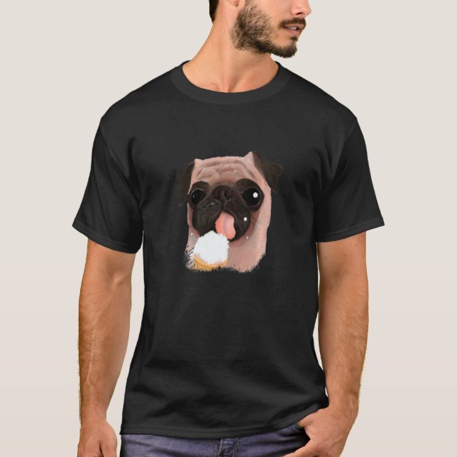 T-shirt Chien Carlin Mangeant de la Crème Glacée  Mignon (Devant)