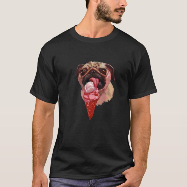 T-shirt Chien Carlin Mangeant de la Crème Glacée  Mignon   (Devant)