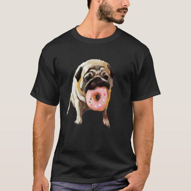 T-shirt Chien Carlin Mangeant Donut 1 (Devant)