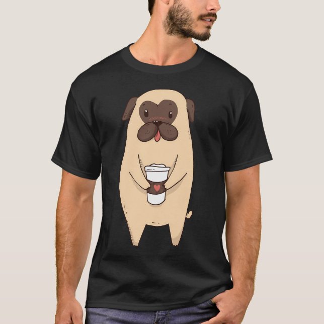 T-shirt Chien Carlin Mignon Avec Café (Devant)