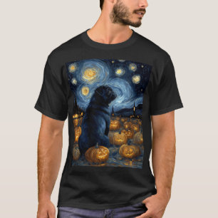 T-shirt Chien Carlin noir du van gogh nuit étoilée hallowe