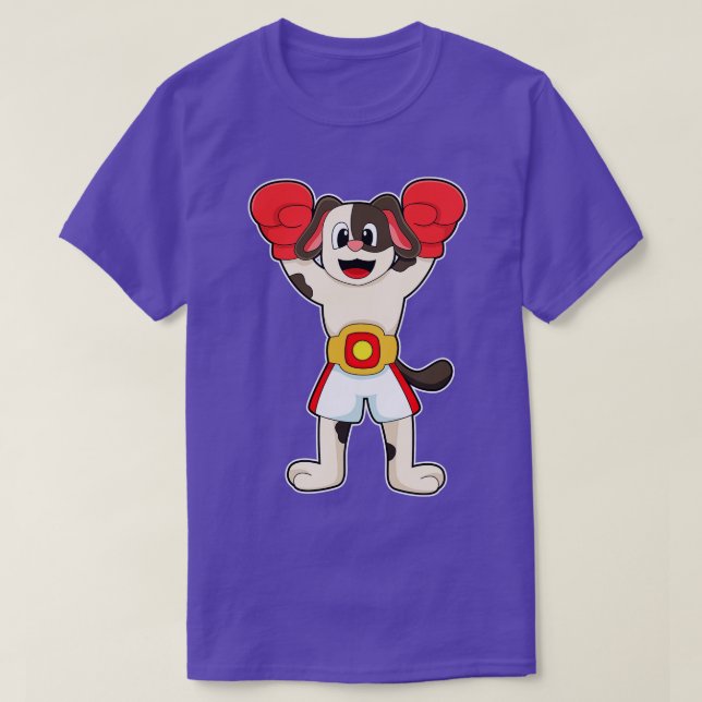 T-shirt Chien champion de boxe avec gants de boxe de ceint (Design devant)