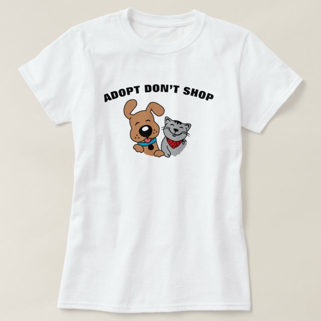 T-shirt Chien Chat Adopté Ne Pas Acheter (Design devant)