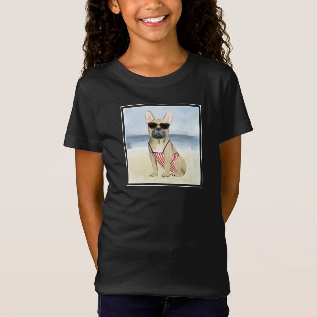 T-Shirt Chien chaud | Chiot En Lunettes De Soleil À La Pla (Devant)