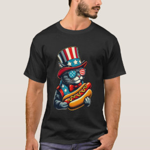 T-shirt Chien Chaud Drôle Chat HotDog 4 Juillet