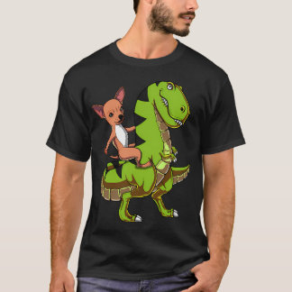 T-shirt Chien Chihuahua montant un dinosaure T-Rex