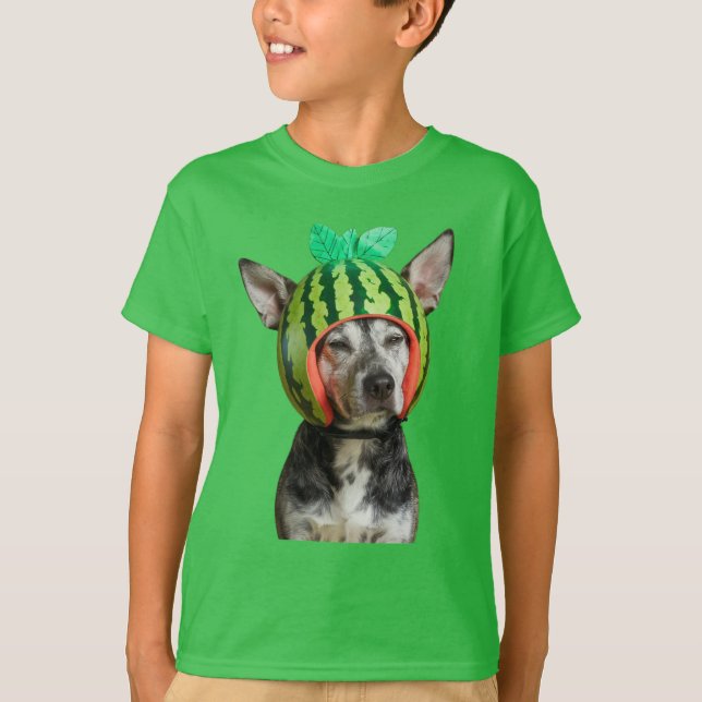 T-shirt Chien Chilling Avec Casque De Pastèque (Devant)