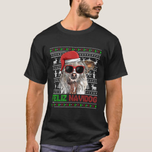T-shirt Chien chinois à crête Feliz Navidog Noël drôle