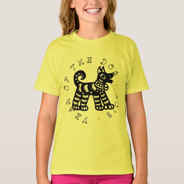T-shirt Chien chinois de taille de poche Année 2018 Yellow (Devant)