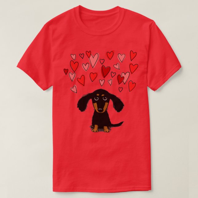 T-shirt Chien chiot mignon Dachshund avec Coeurs de Saint  (Design devant)