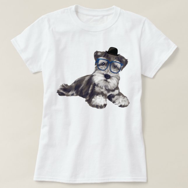 T-shirt Chien chiot Schnauzer peint à la main (Design devant)