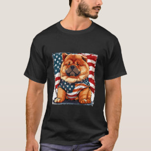 T-shirt Chien Chow Chow Américain Mascotte Drapeau USA