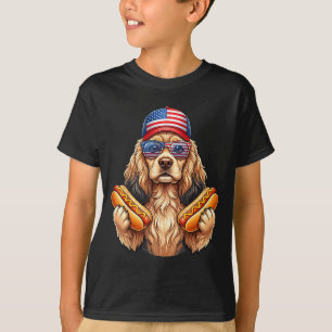 T-shirt Chien cocker épagneul chat drôle hot-dog 4 juillet
