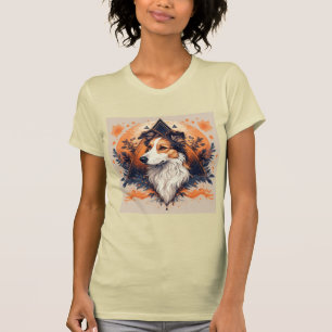 T-shirt Chien Colley avec un fond géométrique vibrant