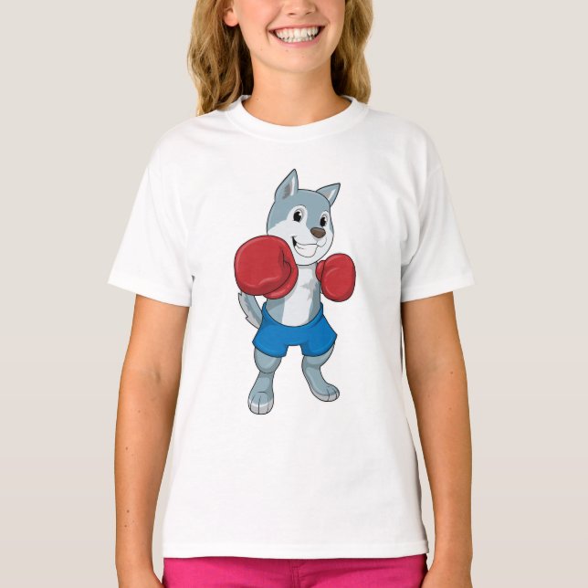 T-shirt Chien comme boîte avec gants de boxe (Devant)
