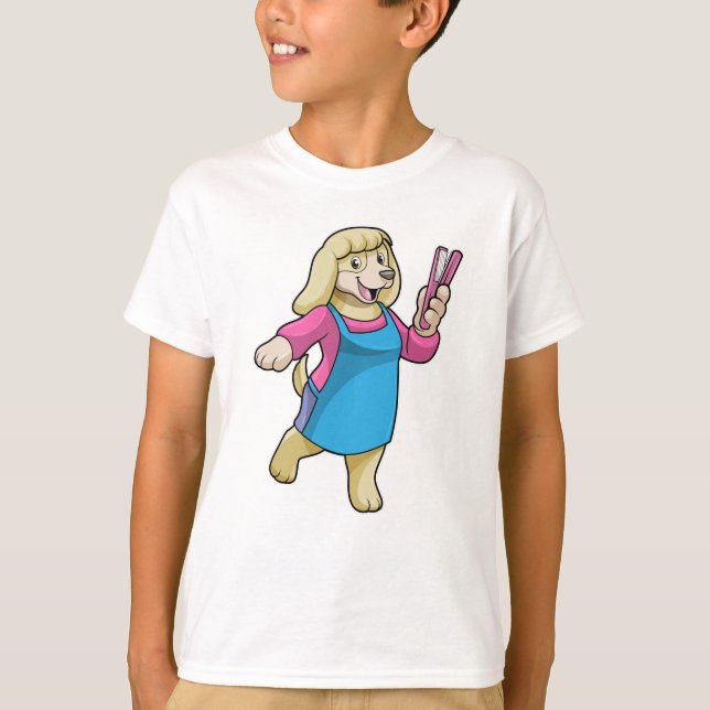 T-shirt Chien comme coiffeur avec peigne (Devant)