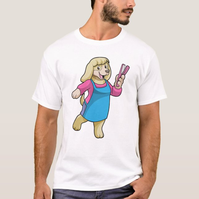 T-shirt Chien comme coiffeur avec peigne (Devant)
