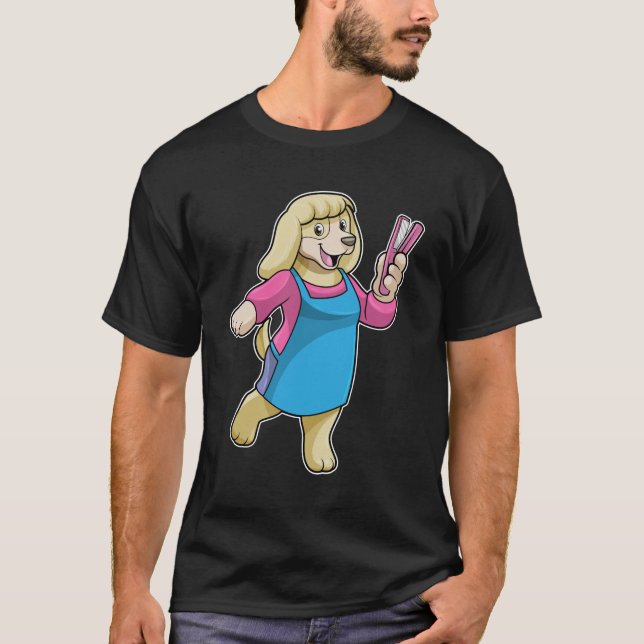T-shirt Chien comme coiffeur avec peigne (Devant)