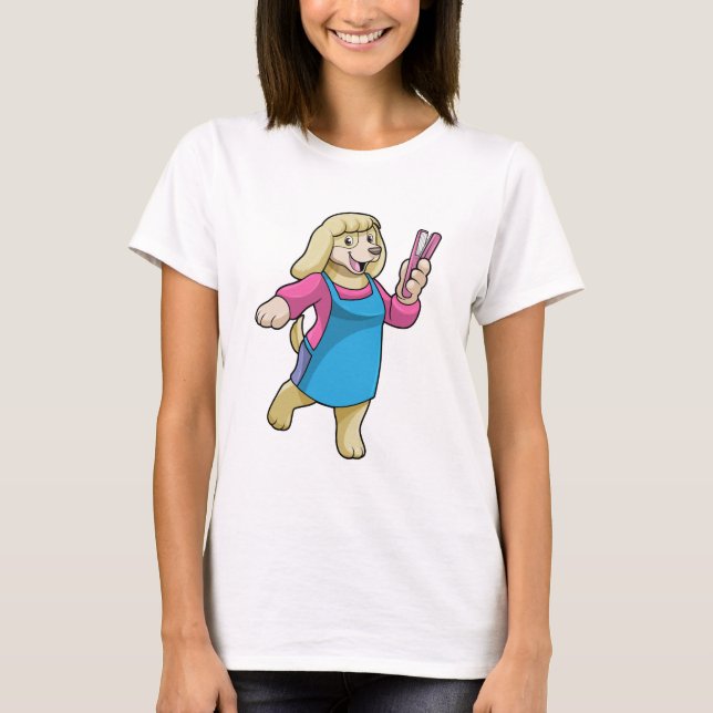 T-shirt Chien comme coiffeur avec peigne (Devant)