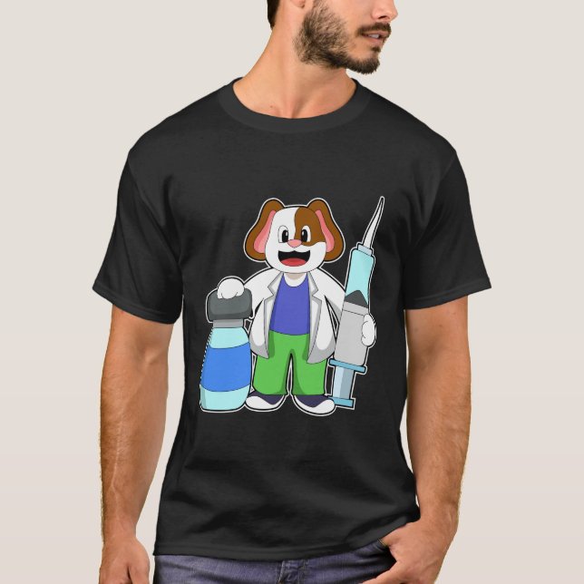 T-shirt Chien comme docteur avec seringue (Devant)