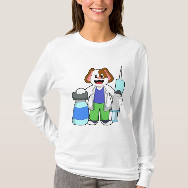 T-shirt Chien comme docteur avec seringue (Devant)