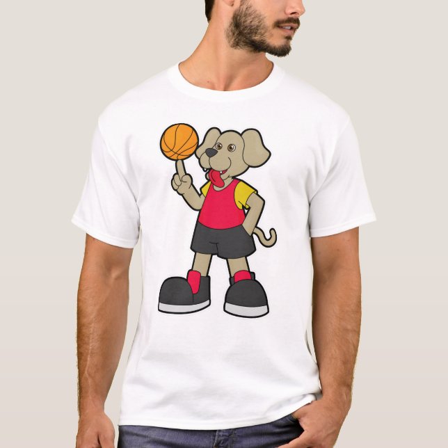 T-shirt Chien comme joueur de basket-ball avec basket-ball (Devant)