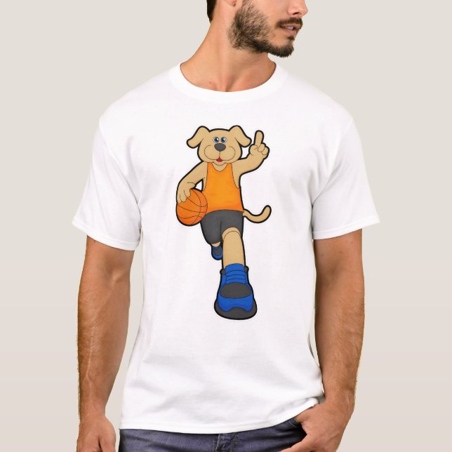 T-shirt Chien comme joueur de basket-ball avec basket-ball (Devant)