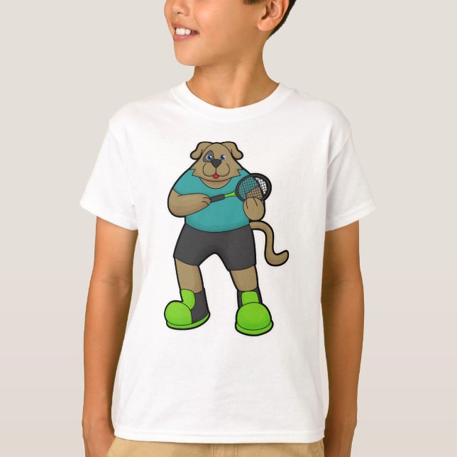 T-shirt Chien comme joueur de tennis avec raquette de tenn (Devant)