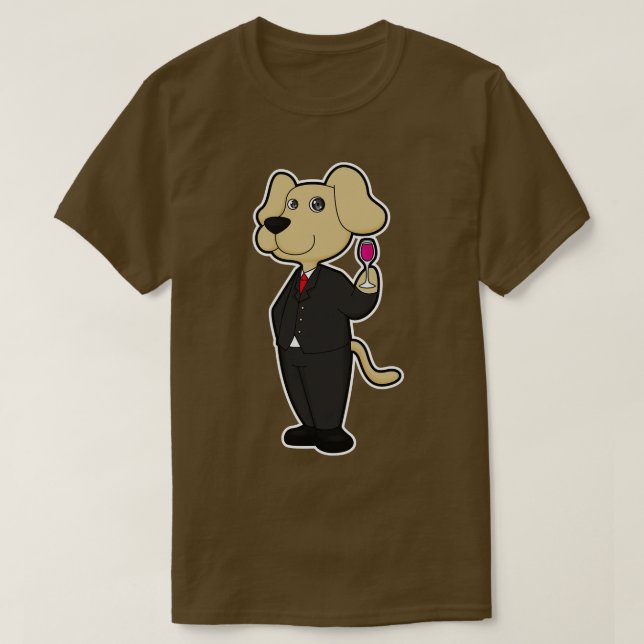 T-shirt Chien comme marié avec verre de vin rouge (Design devant)