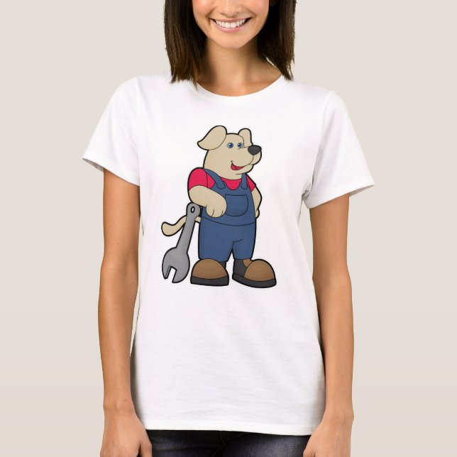 T-shirt Chien comme mécanicien avec clé (Devant)
