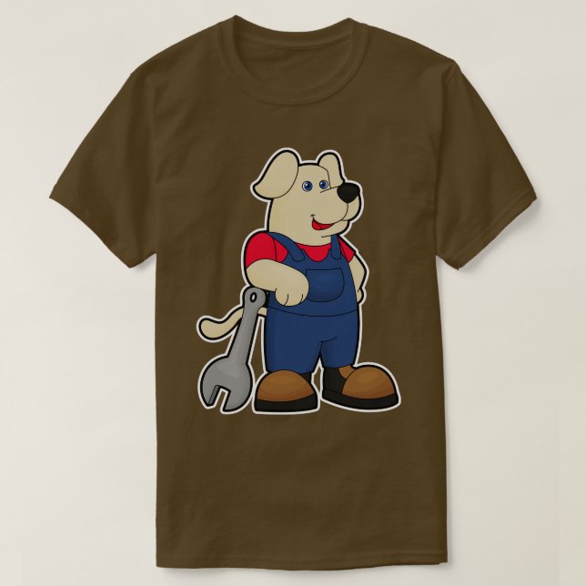 T-shirt Chien comme mécanicien avec clé (Design devant)