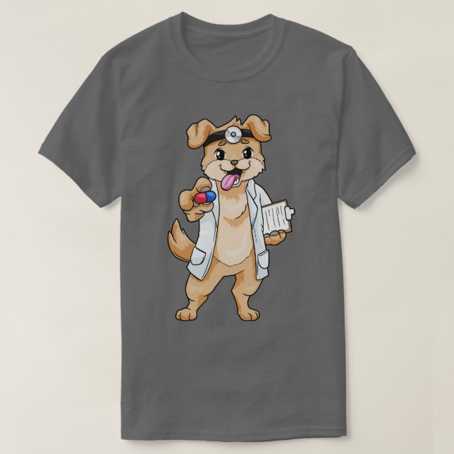 T-shirt Chien comme médecin avec pilules et bloc-notes (Design devant)