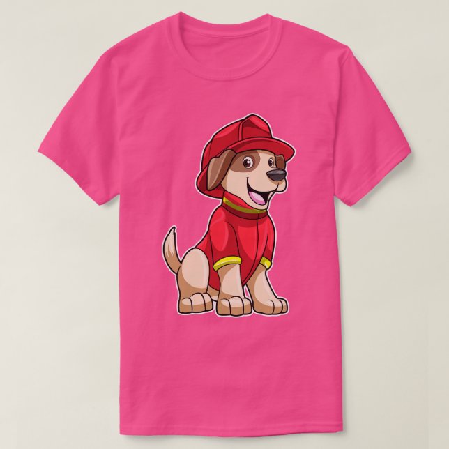 T-shirt Chien comme pompier avec casque de pompier (Design devant)