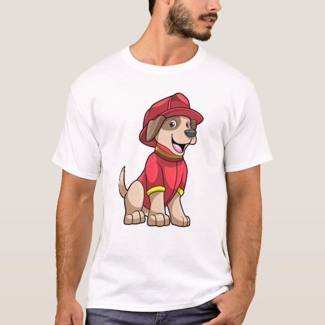 T-shirt Chien comme pompier avec casque d'incendie (Devant)