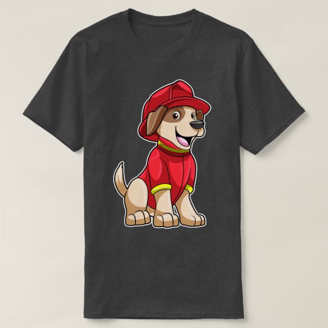 T-shirt Chien comme pompier avec casque d'incendie (Design devant)