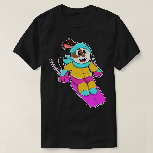 T-shirt Chien comme skieur avec Ski Scarf (Design devant)