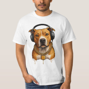 T-shirt Chien cool avec casque et chaîne d'or - Urban St
