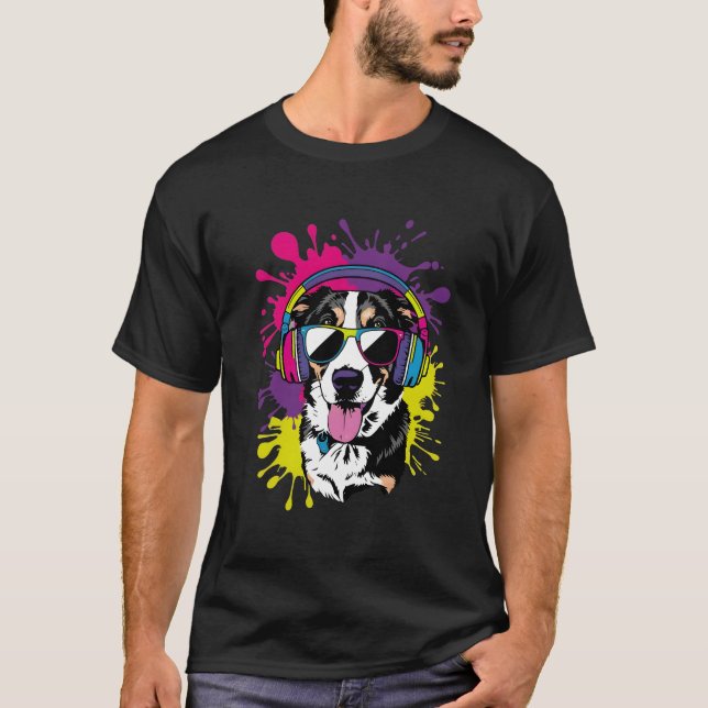 T-shirt Chien cool avec casque Pop Art Design (Devant)
