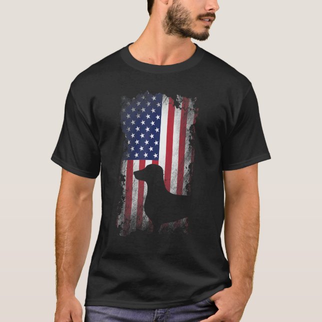 T-shirt Chien Cool du drapeau américain Dachshund patrioti (Devant)
