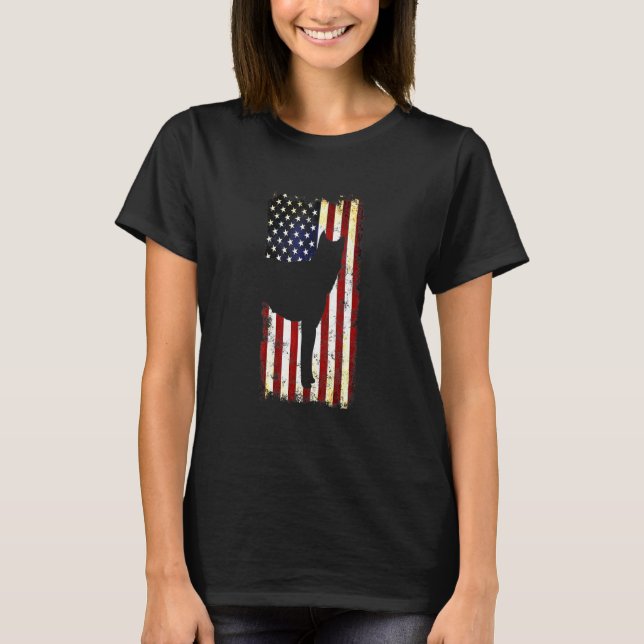 T-shirt Chien Coréen Silhouette Drapeau Américain 4e De J (Devant)