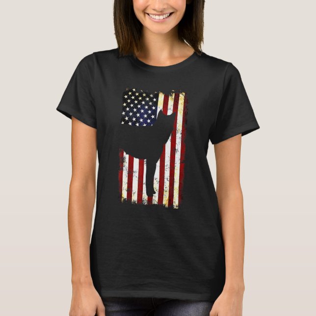 T-shirt Chien Coréen Silhouette Drapeau Américain 4e De J (Devant)