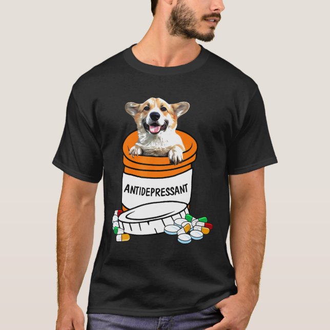 T-shirt Chien Corgi Antidépresseur (Devant)