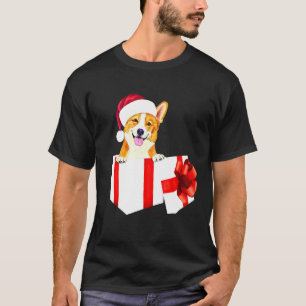 T-shirt Chien Corgi Avec Un Chapeau De Père Noël Et Boîte 