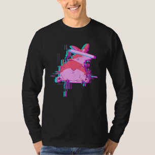 T-shirt Chien Corgi avec Yeux Censurés Glitch Vaporwave